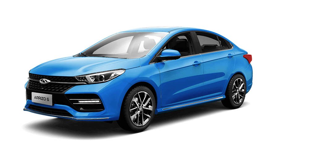 Chery Arrizo 6 saloon in blue, front three-quarter studio view